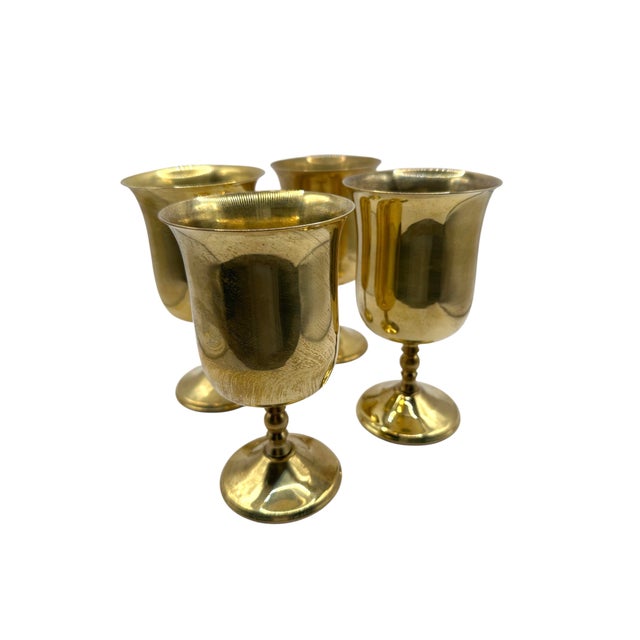 Vintage Mid Century Modern Solid Brass Goblets – Set of 4 For Sale - Image 9 of 12