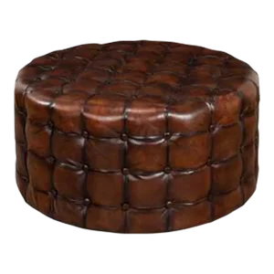 Tufted Leather Round Ottoman