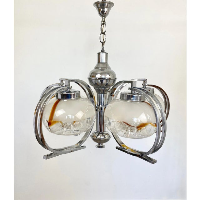 1970s Italian Chrome and Murano Glass Chandelier from Mazzega, 1970s For Sale - Image 5 of 15