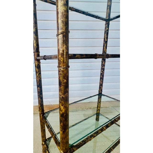 Amber Mid-Century Faux Tortoiseshell Bamboo Étagère Bookcase - Newly Painted For Sale - Image 8 of 10
