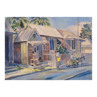 'Barbados Evening' by Neville Legall, 1987, Caribbean Island Life, Barbadian Artist, Barbados For Sale