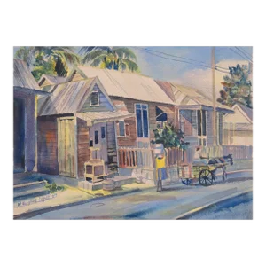 'Barbados Evening' by Neville Legall, 1987, Caribbean Island Life, Barbadian Artist, Barbados