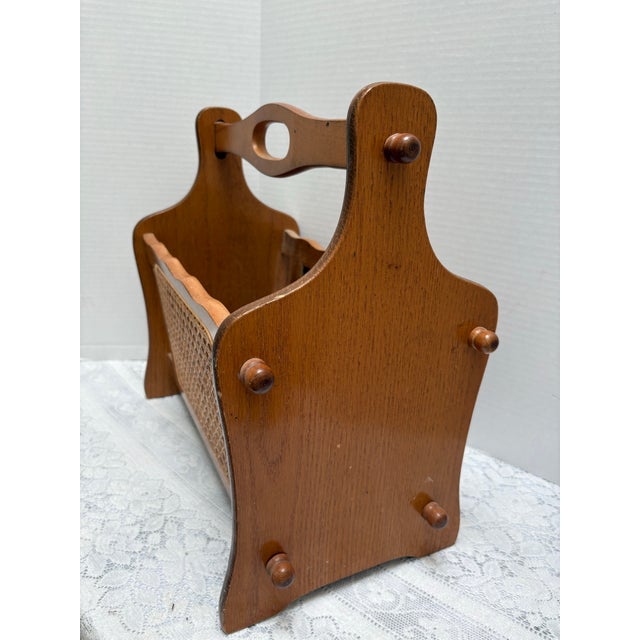 Vintage Midcentury Wood Cane Magazine File Holder For Sale - Image 4 of 9