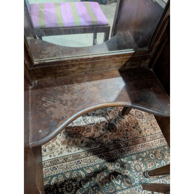 Brown Antique National Furniture Company Walnut Vanity, Mirror & Bench, Mount Airy Nc , 3 Pieces For Sale - Image 8 of 18