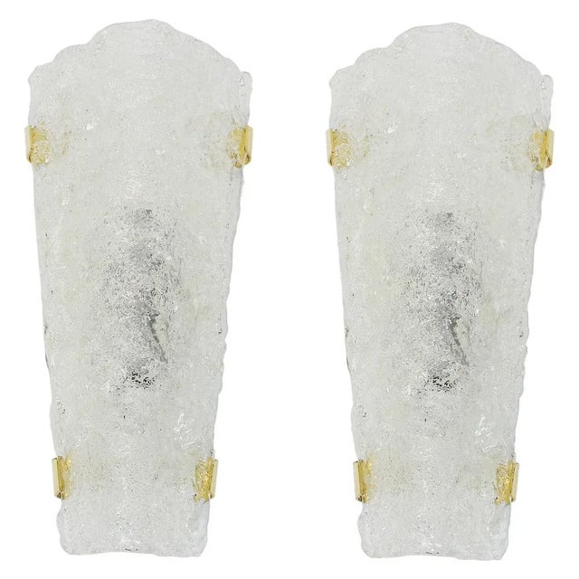 Glass Large German Angular Ice Glass Sconces from Hillebrand, 1960s, Set of 2 For Sale - Image 7 of 7