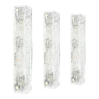 Large German Murano Ice Glass Vanity Sconces from Kaiser, 1970s, Set of 3 For Sale