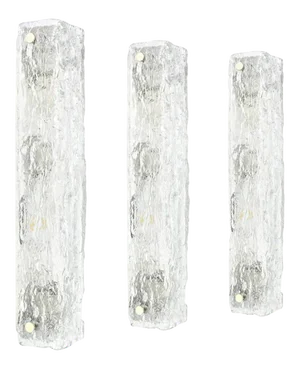 Large German Murano Ice Glass Vanity Sconces from Kaiser, 1970s, Set of 3