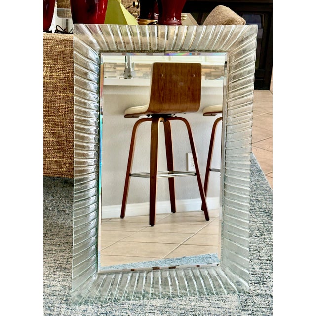 Glass Murano Style Rectangular Undulating Molded Glass Frame Wall Mirror For Sale - Image 7 of 12