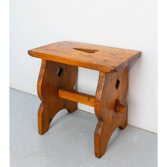 French Chalet Pine Stool, 1940 For Sale - Image 3 of 11