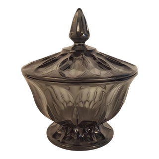 Anchor Hocking Glass Smoke Fairfield Covered Candy Dish For Sale