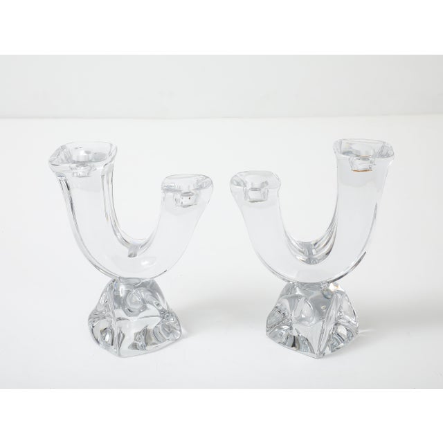 1970's Daum France Crystal Glass Candle Holders - A Pair For Sale - Image 10 of 12