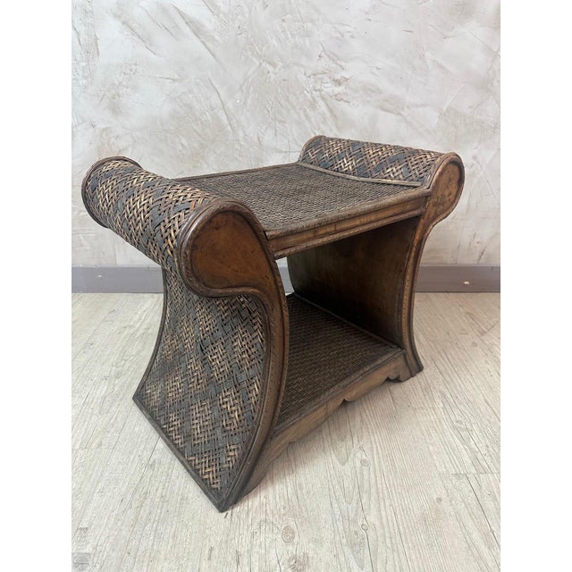 Rattan and Wood Stool, 1930s For Sale - Image 14 of 14