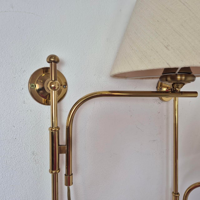 Cream Adjustable Brass Wall Lamps with Linen Shades, 1980s, Set of 2 For Sale - Image 8 of 14