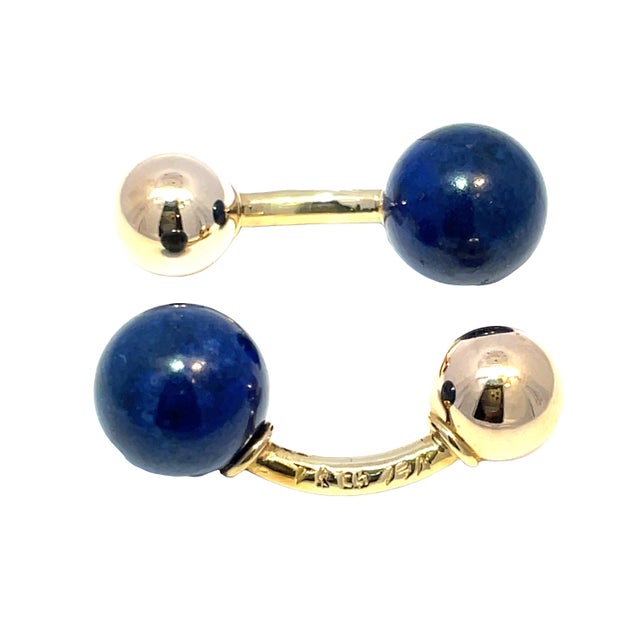 Tiffany and Co. Tiffany & Co. 14k Yellow Gold Lapis Ball Cufflinks For Sale - Image 4 of 6