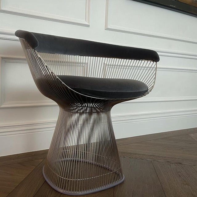 Platner Armchairs in Steel and Velvet by Warren Platner for Knoll, USA, 1960s, Set of 4 For Sale - Image 12 of 18