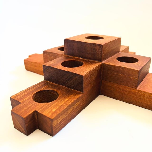 Brown Vintage Wood Block Candle Holder For Sale - Image 8 of 10