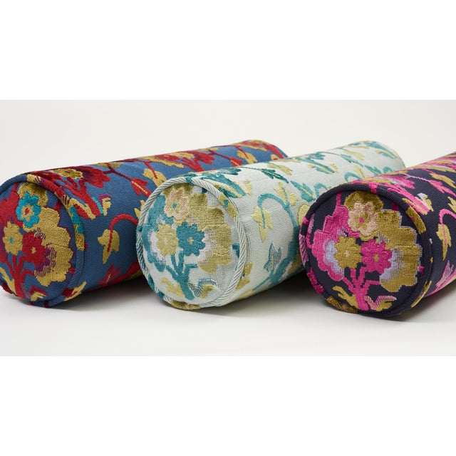Schumacher Schumacher Jennie Velvet Bolster Pillow in Blue & Red For Sale - Image 4 of 9