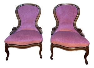 Louis Philippe Chairs in Walnut and Pink Velvet, Set of 2
