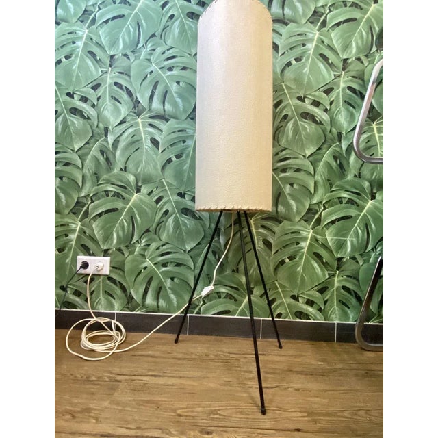 German Tripod Floor Lamp with Parchment Shade, 1950, in Very Good conditions. Designed 1950 to 1959 European Plug (up to...