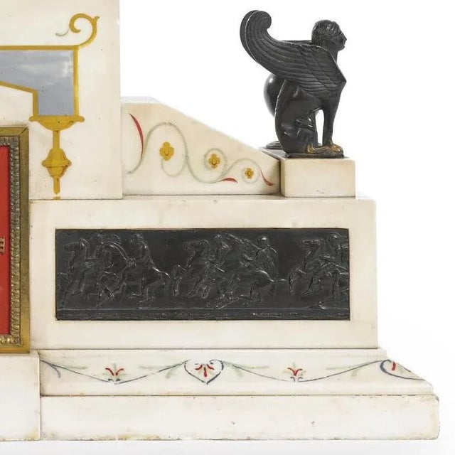 Large 19th Century Neoclassical Figural Bronze and Marble Mantle Clock For Sale - Image 10 of 11