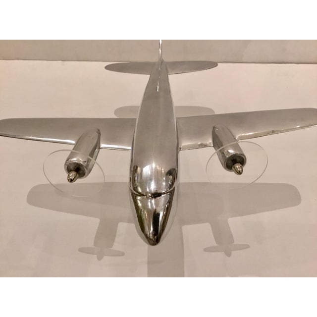 Vintage Art Deco Style DC3 Chrome Plane Model on Stand Sculpture