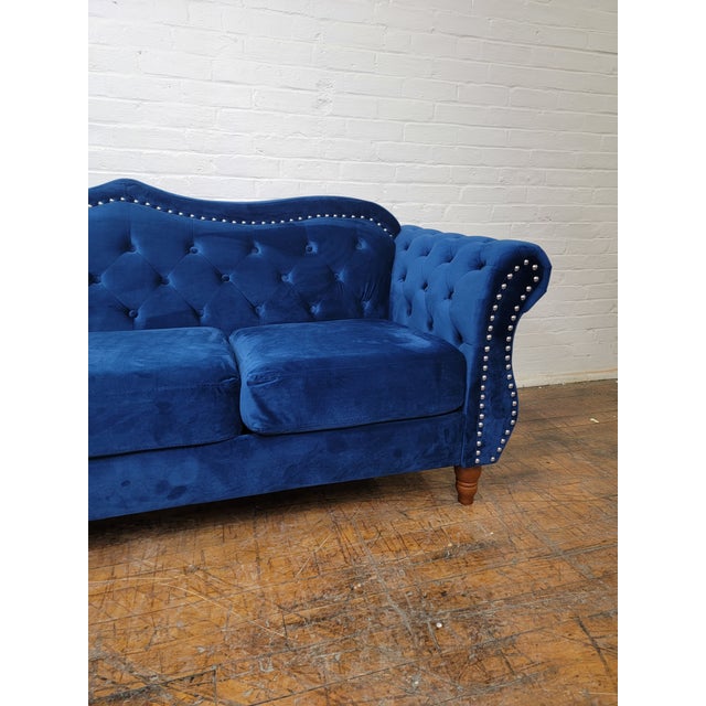 Velvet Tufted Nailhead Sofa Baci Living Room