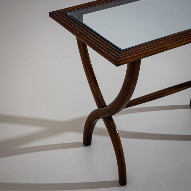 Brown Side Table With Glass Top, Italy, Mid-20th Century For Sale - Image 8 of 8