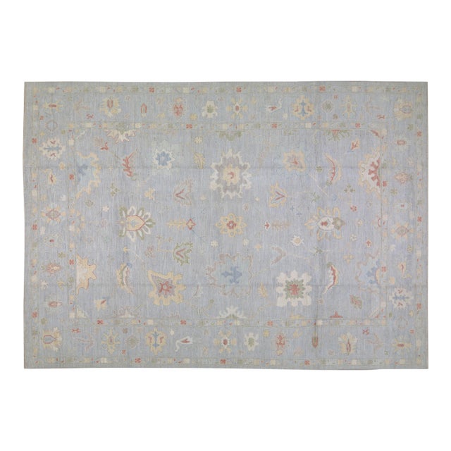 New Turkish Oushak Professional Hand Knotted Wool Rug, 12x14'7 For Sale