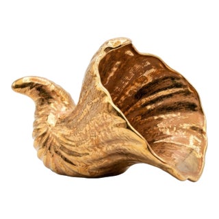 1950s Mid-Century Modern Stangl Pottery Granada Gold Cornucopia Vase - 22k Gold Leaf For Sale