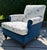 Early 21st Century Hickory Chair Blue Velvet and Embroidered Crane Upholstered Armchair With Ottoman For Sale - Image 5 of 12