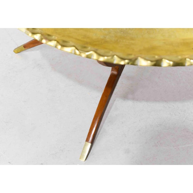Mid 20th Century Mid Century Hammered Brass Tray Folding Coffee Table For Sale - Image 5 of 11