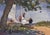 Skipper's Orders by Judd Mercer | Gouache Painting of sailors preparing sailboats by the shore For Sale