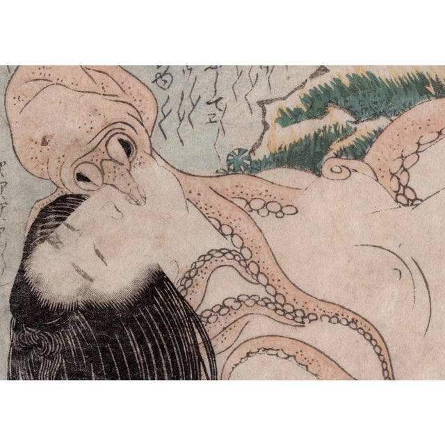 Hokusai Katsushika, the Dream of the Fisherman's Wife (Octopus and Diver), 1800s, Woodblock Print For Sale - Image 8 of 15
