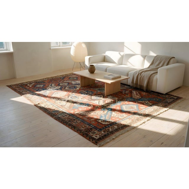 Attractive Red Rust Color With Symmetric Design Antique Caucasian Dragon Sumak Rug For Sale - Image 10 of 11