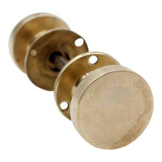 Modern Brushed Brass Round Flat Door Knob Set For Sale