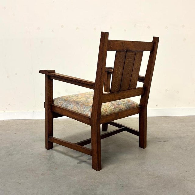 Brown Dutch Hague School Art Deco Oak Armchair, 1920s For Sale - Image 8 of 15