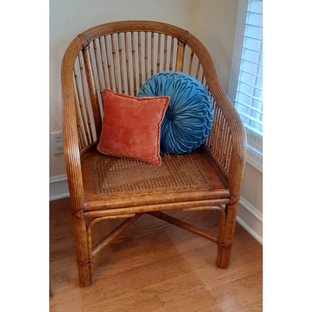 1970s Matching Chinoiserie Bamboo Rattan Cane Club Chairs Set 4 For Sale - Image 5 of 13