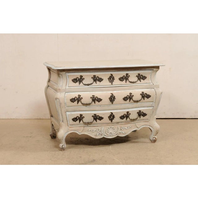 Rococo Early 20th Century French Bombé Carved & Painted Wood Commode For Sale - Image 3 of 11