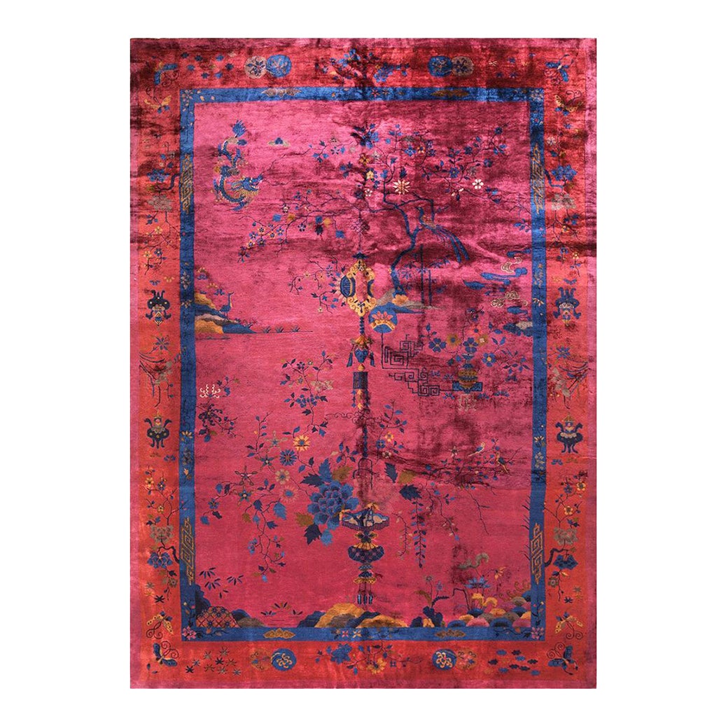 Wonderful Fuschia Color & Asymmetric Floral Design Antique Chinese Art ...