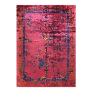 Wonderful Fuschia Color & Asymmetric Floral Design Antique Chinese Art Deco Rug