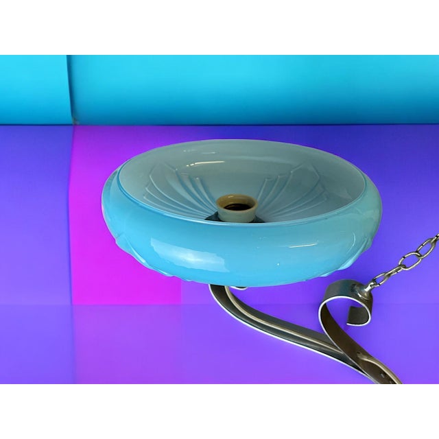 Art Deco Chandelier with Two Opaline Blue Glass Shades, 1940s For Sale - Image 10 of 14