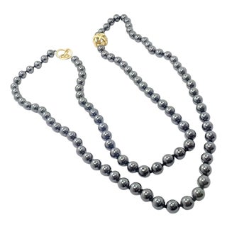 1980s Angela Cummings Hematite Bead Yellow Gold Necklace For Sale