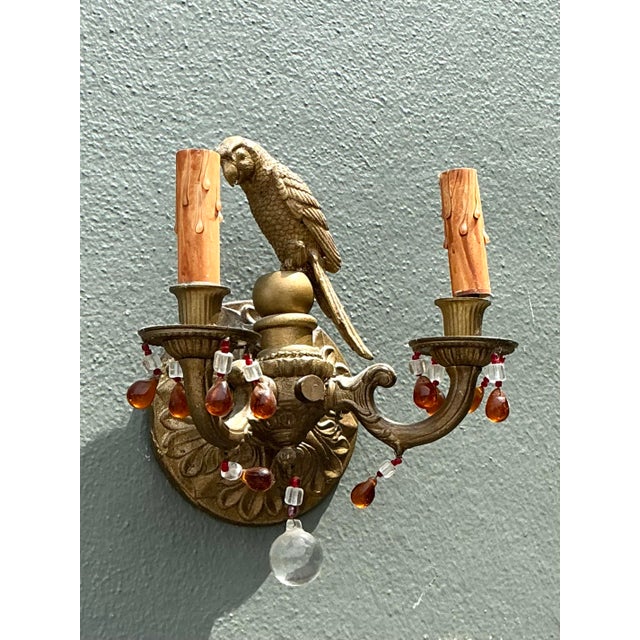 Vintage Brass and Crystal Parrot Sconce For Sale - Image 12 of 12