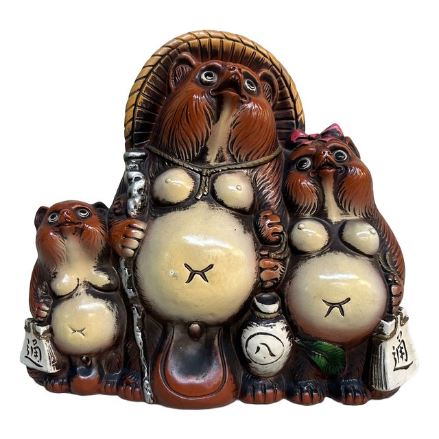 Vintage Ceramic Tanuki Family, Shigaraki, Japan, 1980s For Sale