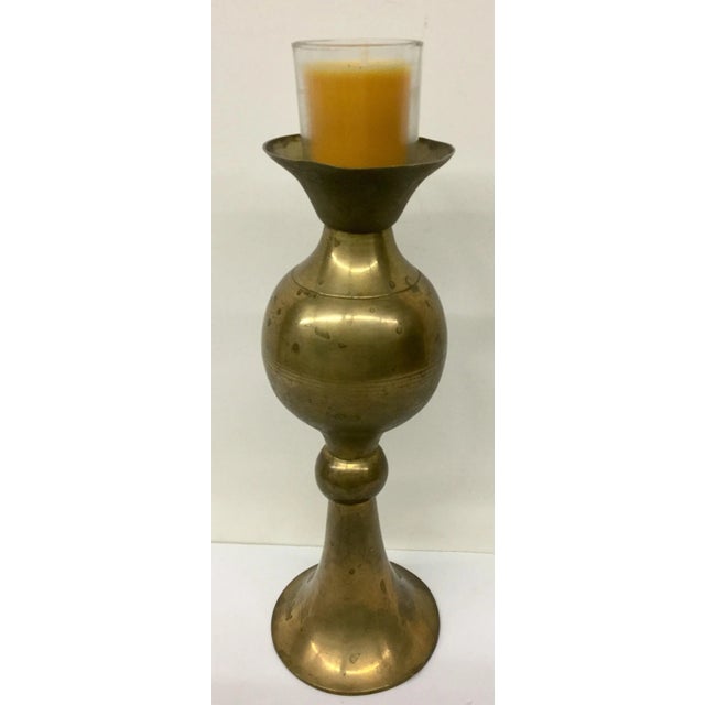 Sky Blue Antique Brass Dual Use Candleholder For Sale - Image 8 of 11