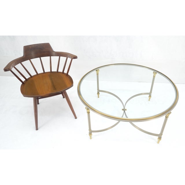 Transparent Italian Round 38" Brushed Chrome & Brass Bezel & leg Glass Top Coffee Table For Sale - Image 8 of 12