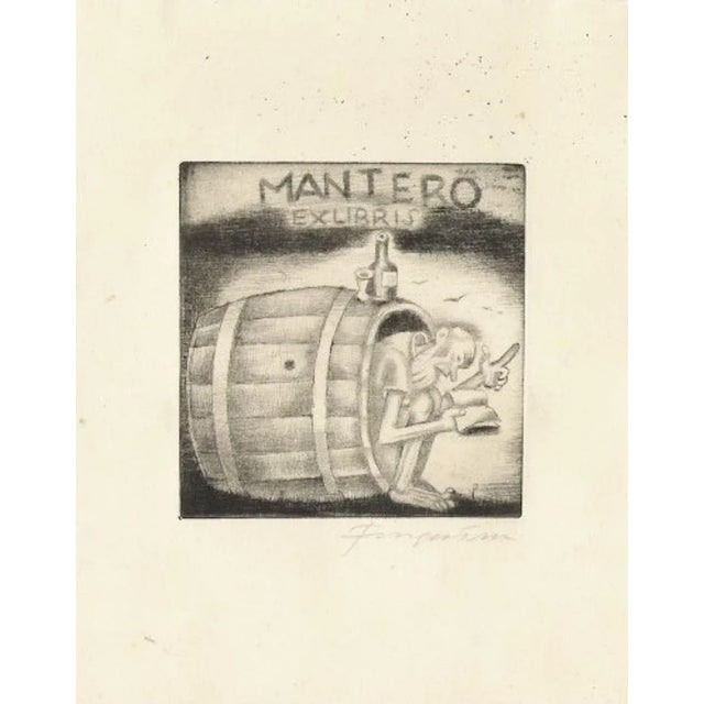 Image dimensions: 10x9 cm original ex libris realized for gianni mantero. Original etching on paper hand signed in pencil....