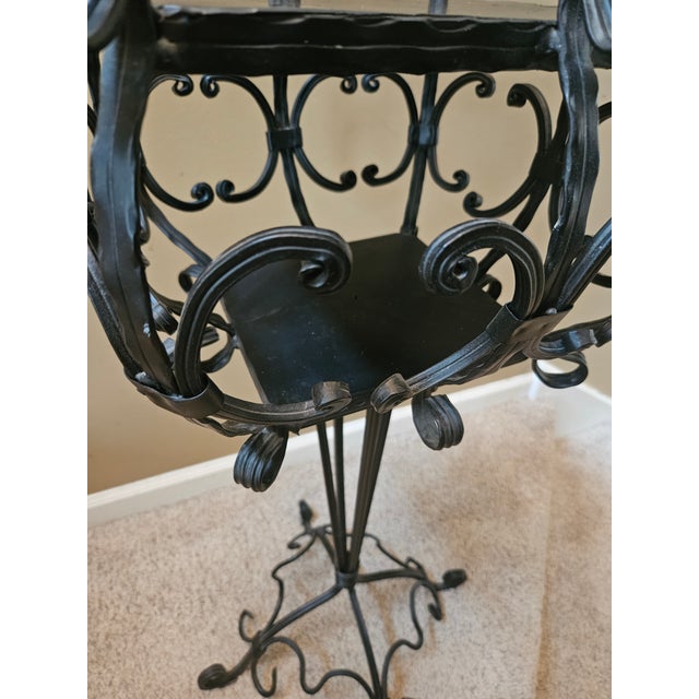 Hollywood Regency Vintage Mid-Century Ornamental T Iron Plant Stand For Sale - Image 3 of 9