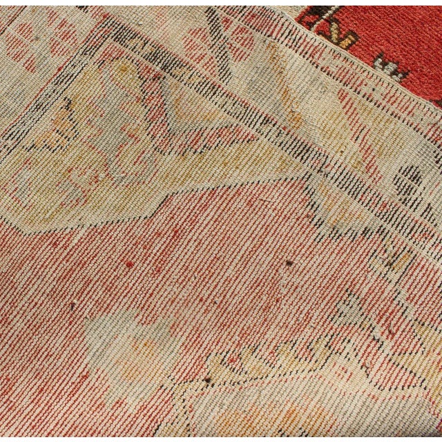 Textile Sub-Geometric Tribal Vintage Oushak Runner From Turkey in Soft Red For Sale - Image 7 of 8