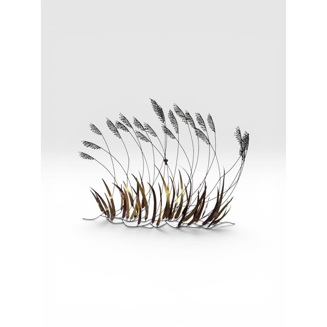 1970s Vintage Mid-Century Modern Brass & Copper Cattail Wall Sculpture in the Style of Curtis Jeré For Sale - Image 5 of 8